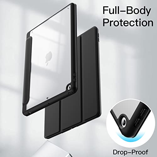 JETech Funda para iPad 10,2 Pulgadas (9.a/8.a/7.a Generación, 2021/2020/2019) con Pencil Poseedor, Clara Transparente Carcasa Trasera Delgada Soporte Antigolpes Cover Tableta (Negro)